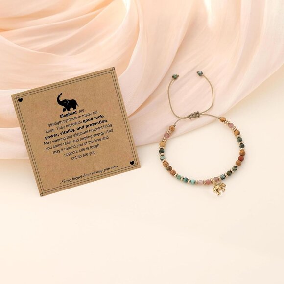 Inspirational Elephant Bracelet for Women - Natural Healing Stone Charm Jewelry - Picture 6 of 7